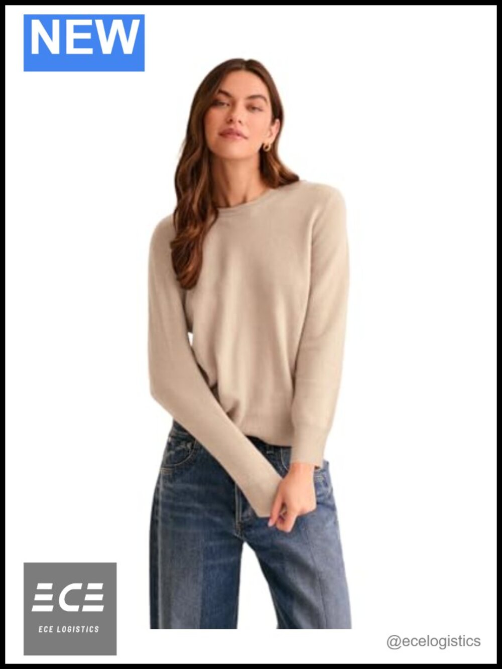 100% Mongolian Cashmere Crewneck Pullover Sweater Long Sleeve